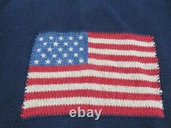Vintage Polo Country Ralph Lauren American Flag USA Sweater Men XL Blue Pullover