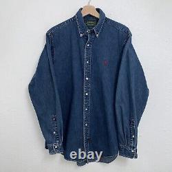 Vintage Polo Country Ralph Lauren Denim Button Up Blue Shirt Long Sleeve Large
