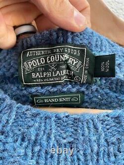 Vintage Polo Country Ralph Lauren Hand Knit 100% Wool Crew Neck Sweater XL VTG