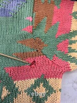 Vintage Polo County Ralph Lauren Aztec Hand Knit Grandpa Sweater Size Medium