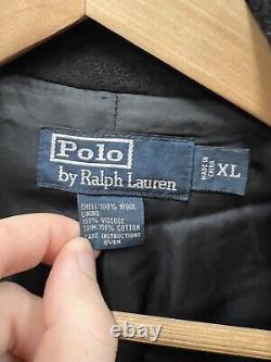 Vintage Polo RALPH LAUREN Black Wool Pea Coat Jacket Large Sz XL Double Breasted