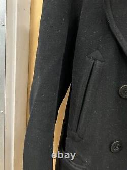 Vintage Polo RALPH LAUREN Black Wool Pea Coat Jacket Large Sz XL Double Breasted
