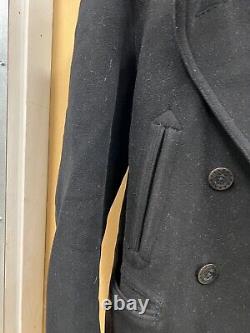 Vintage Polo RALPH LAUREN Black Wool Pea Coat Jacket Large Sz XL Double Breasted