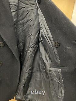 Vintage Polo RALPH LAUREN Black Wool Pea Coat Jacket Large Sz XL Double Breasted