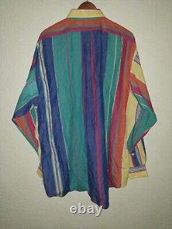Vintage Polo Ralph Button Down Shirt Colorful Colorblock Men's XL Block Stripe
