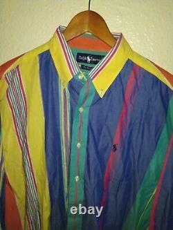 Vintage Polo Ralph Button Down Shirt Colorful Colorblock Men's XL Block Stripe