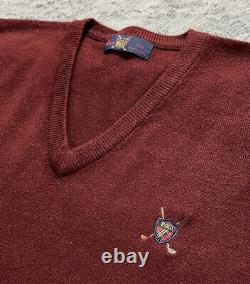 Vintage Polo Ralph Lauren 100% Pure Cashmere Sweater Red Golf Shield Mens Medium