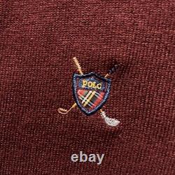 Vintage Polo Ralph Lauren 100% Pure Cashmere Sweater Red Golf Shield Mens Medium