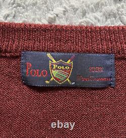 Vintage Polo Ralph Lauren 100% Pure Cashmere Sweater Red Golf Shield Mens Medium