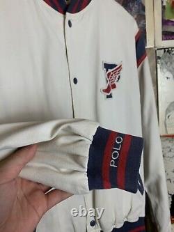 Vintage Polo Ralph Lauren 1992 Stadium P Wing Letterman Bomber Jacket OG Sz L