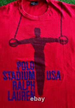 Vintage Polo Ralph Lauren 1992 Stadium Red T-Shirt RARE P Wing Bear SLAM RLL 90s