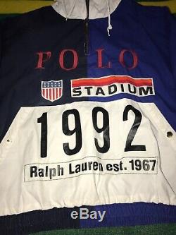 Vintage Polo Ralph Lauren 1992 stadium pullover snow beach P Wing Plate OG Sz L