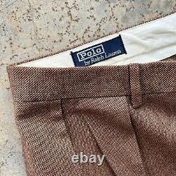 Vintage Polo Ralph Lauren 42x30 Wool Cotton Tweed Brown Trouser Dress Pants