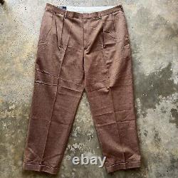 Vintage Polo Ralph Lauren 42x30 Wool Cotton Tweed Brown Trouser Dress Pants