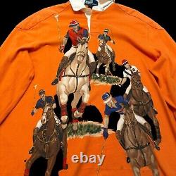 Vintage Polo Ralph Lauren 5 Horseman Equestrian Rugby Polo Shirt Sz L RARE