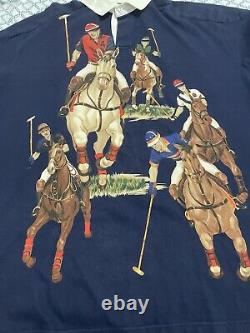 Vintage Polo Ralph Lauren 5 Horseman Rugby Shirt Navy Size Xxl