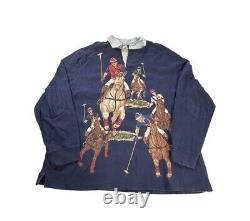 Vintage Polo Ralph Lauren 5 Horsemen Navy Shirt Mens Size XL Horse Rugby Pony