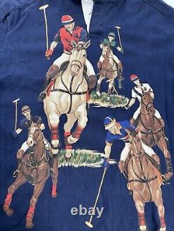 Vintage Polo Ralph Lauren 5 Horsemen Navy Shirt Mens Size XL Horse Rugby Pony