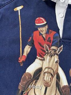 Vintage Polo Ralph Lauren 5 Horsemen Navy Shirt Mens Size XL Horse Rugby Pony
