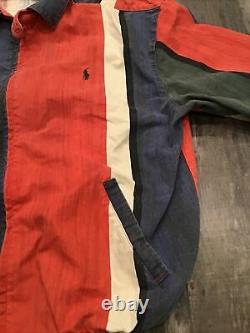 Vintage Polo Ralph Lauren 90's Color Block Canvas Bomber Style Jacket Size Large