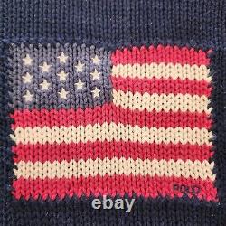 Vintage Polo Ralph Lauren American Flag Blue Knit Sweater Small 100% Cotton