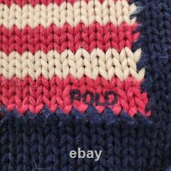 Vintage Polo Ralph Lauren American Flag Blue Knit Sweater Small 100% Cotton