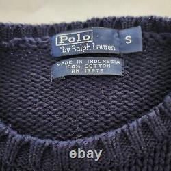 Vintage Polo Ralph Lauren American Flag Blue Knit Sweater Small 100% Cotton