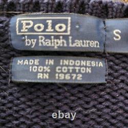 Vintage Polo Ralph Lauren American Flag Blue Knit Sweater Small 100% Cotton