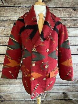 Vintage Polo Ralph Lauren Aztec Mackinaw Shawl Collar Coat M USA Made Wool