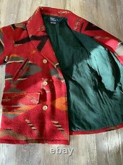 Vintage Polo Ralph Lauren Aztec Mackinaw Shawl Collar Coat M USA Made Wool