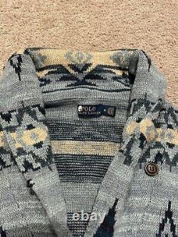 Vintage Polo Ralph Lauren Aztec Southwestern Cardigan Sweater Medium Indigo Dye