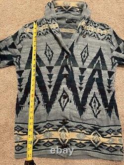 Vintage Polo Ralph Lauren Aztec Southwestern Cardigan Sweater Medium Indigo Dye