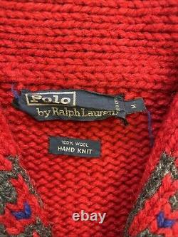 Vintage Polo Ralph Lauren Aztec Wool Knit Sweater Size Medium Red
