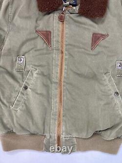 Vintage Polo Ralph Lauren B-15A Fur Collar Bomber Jacket Men Medium Green
