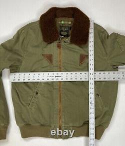 Vintage Polo Ralph Lauren B-15A Fur Collar Bomber Jacket Men Medium Green