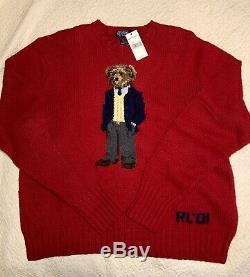 Vintage Polo Ralph Lauren Bear Sweater 2001 Red 2XL XXL Hand Knit Rare NWT