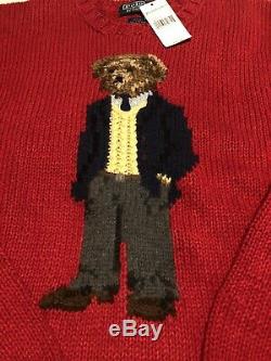 Vintage Polo Ralph Lauren Bear Sweater 2001 Red 2XL XXL Hand Knit Rare NWT