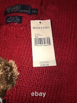 Vintage Polo Ralph Lauren Bear Sweater 2001 Red 2XL XXL Hand Knit Rare NWT