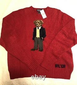 Vintage Polo Ralph Lauren Bear Sweater 2001 Red 2XL XXL Hand Knit Rare NWT