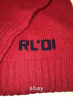 Vintage Polo Ralph Lauren Bear Sweater 2001 Red 2XL XXL Hand Knit Rare NWT