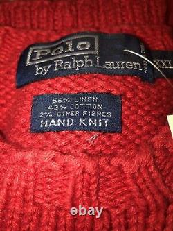 Vintage Polo Ralph Lauren Bear Sweater 2001 Red 2XL XXL Hand Knit Rare NWT
