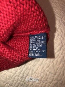 Vintage Polo Ralph Lauren Bear Sweater 2001 Red 2XL XXL Hand Knit Rare NWT