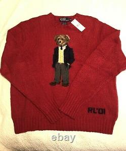 Vintage Polo Ralph Lauren Bear Sweater 2001 Red 2XL XXL Hand Knit Rare NWT