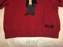 Vintage Polo Ralph Lauren Bear Sweater 2001 Red 2XL XXL Hand Knit Rare NWT