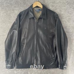 Vintage Polo Ralph Lauren Black Leather Bomber Jacket Men's Medium Plaid Lining