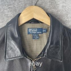 Vintage Polo Ralph Lauren Black Leather Bomber Jacket Men's Medium Plaid Lining