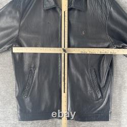 Vintage Polo Ralph Lauren Black Leather Bomber Jacket Men's Medium Plaid Lining