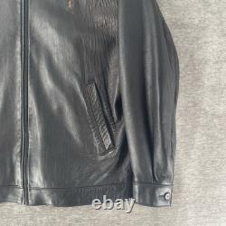 Vintage Polo Ralph Lauren Black Leather Bomber Jacket Men's Medium Plaid Lining