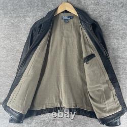 Vintage Polo Ralph Lauren Black Leather Bomber Jacket Men's Medium Plaid Lining