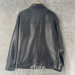 Vintage Polo Ralph Lauren Black Leather Bomber Jacket Men's Medium Plaid Lining